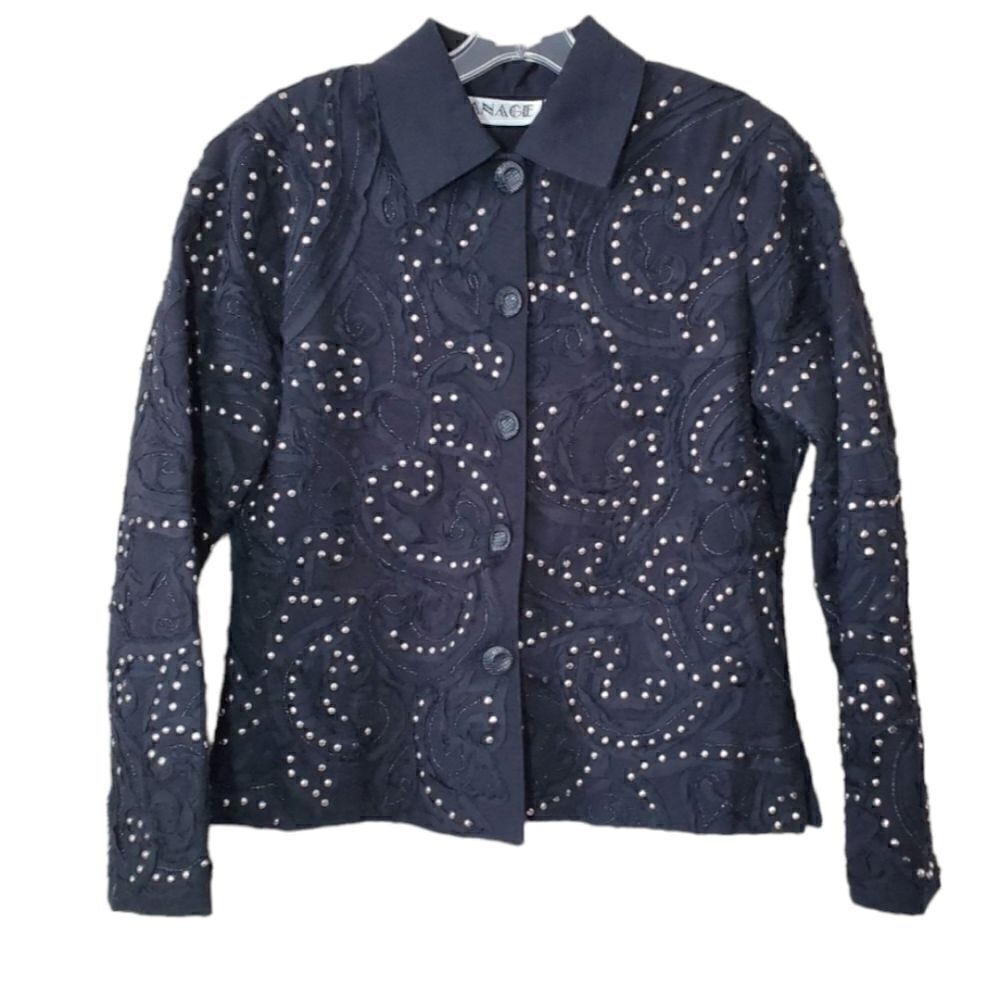 Anage Vtg  Black Jacket Embellished Size Small‎